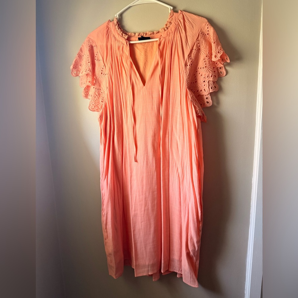 Who What Wear Peach Eyelet Flutter Sleeve midi dress